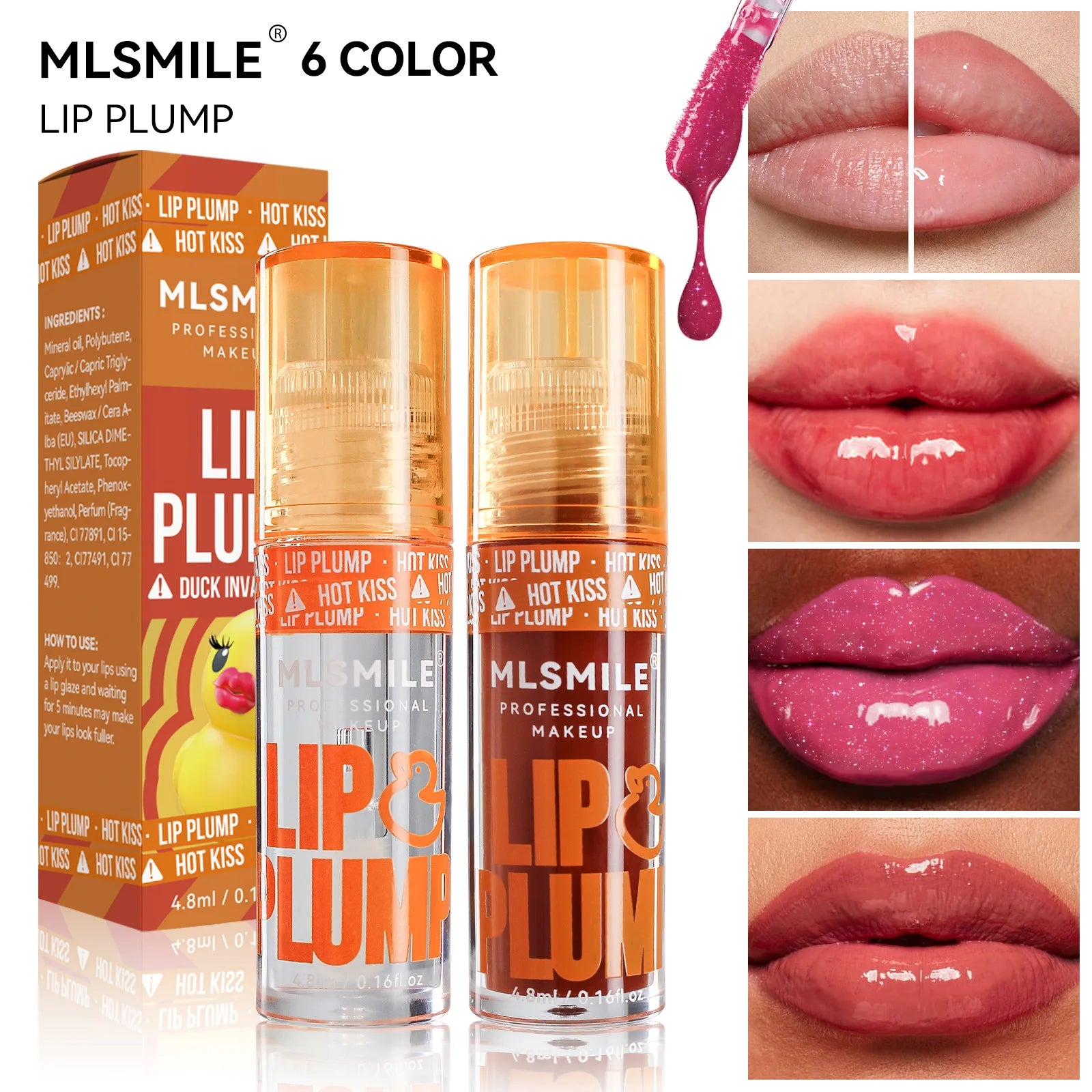 MLSMILE Duck Lip Plump Lip Oil Moisturizing Lip Gloss Mirror Water nature long-lasting Gloss