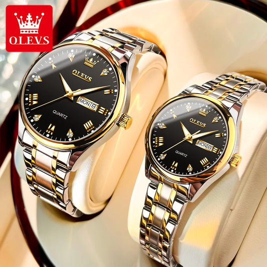 OLEVS High Quality Luxury Couple Watch For Men Women Stainless Steel Original Watches