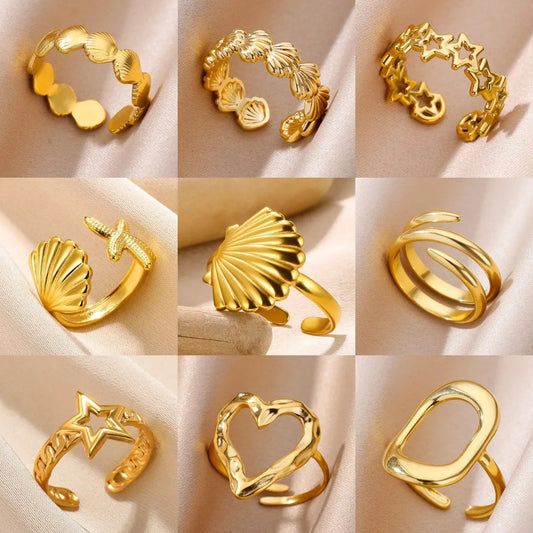 Stainless Steel Shell Rings for Women Adjustable Gold Color Little Star open Rings