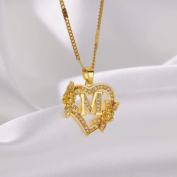 Heart Initial Letter Necklaces For Women Gold Color Stainless Steel Chain A-Z Alphabet