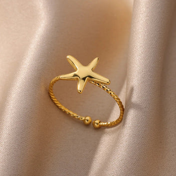 Stainless Steel Shell Rings for Women Adjustable Gold Color Little Star open Rings