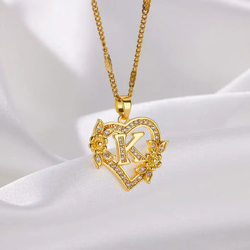 Heart Initial Letter Necklaces For Women Gold Color Stainless Steel Chain A-Z Alphabet