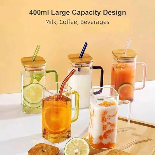 Beautiful Design High Quality Transparent drinking Glass with Straw